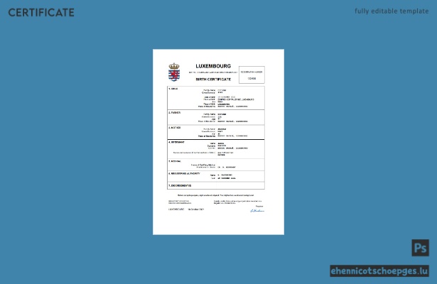 Luxemburger Geburtsurkunde – Beispielvorschau in Word und PDF
